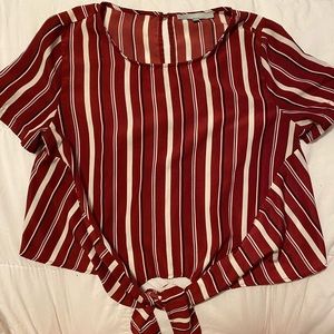 Tie front stripped blouse